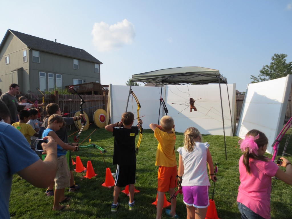 archery birthday party - pinata shooting