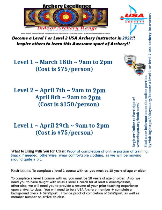 a Level 1 or Level 2 USA Archery Instructor! Christ Bows